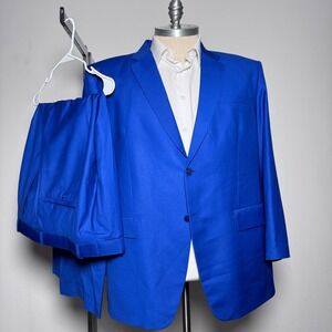 Custom Tailored (James H. Lewis) Mens 50S 44W Check 2 Piece Suit Blue